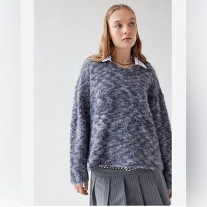 Cozy Heathered Gray Fuzzy Knit Sweater